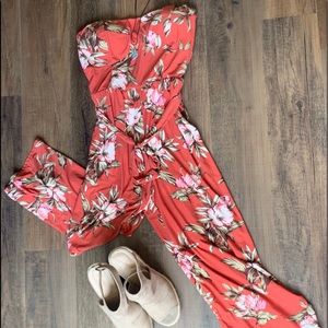 Red floral jumpsuit